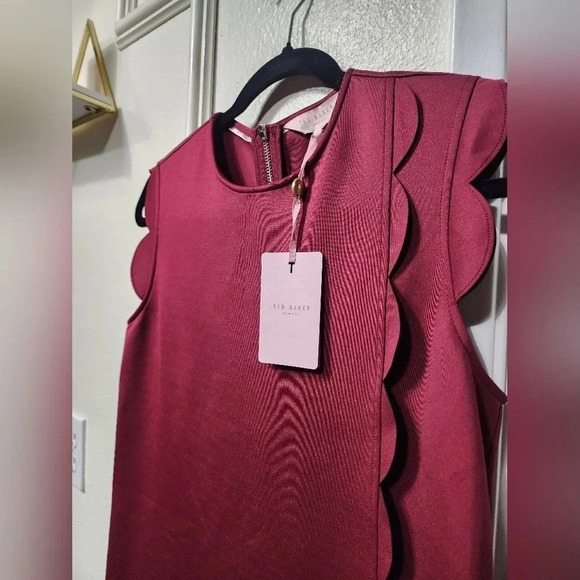 Ted Baker Jasmint Plum Burgundy Draped Scalloped Edge Sleeveless Dress - Size 2 - Picture 6 of 11